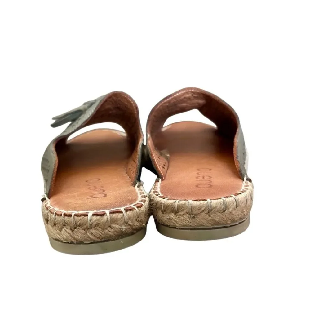 Bueno Navar Leather Laser Cut Peep Toe Slip On Espadrilles Sandals Olive Size 40